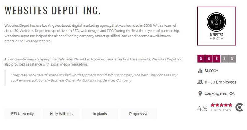 websites depot named a top los angeles agency on clutch
